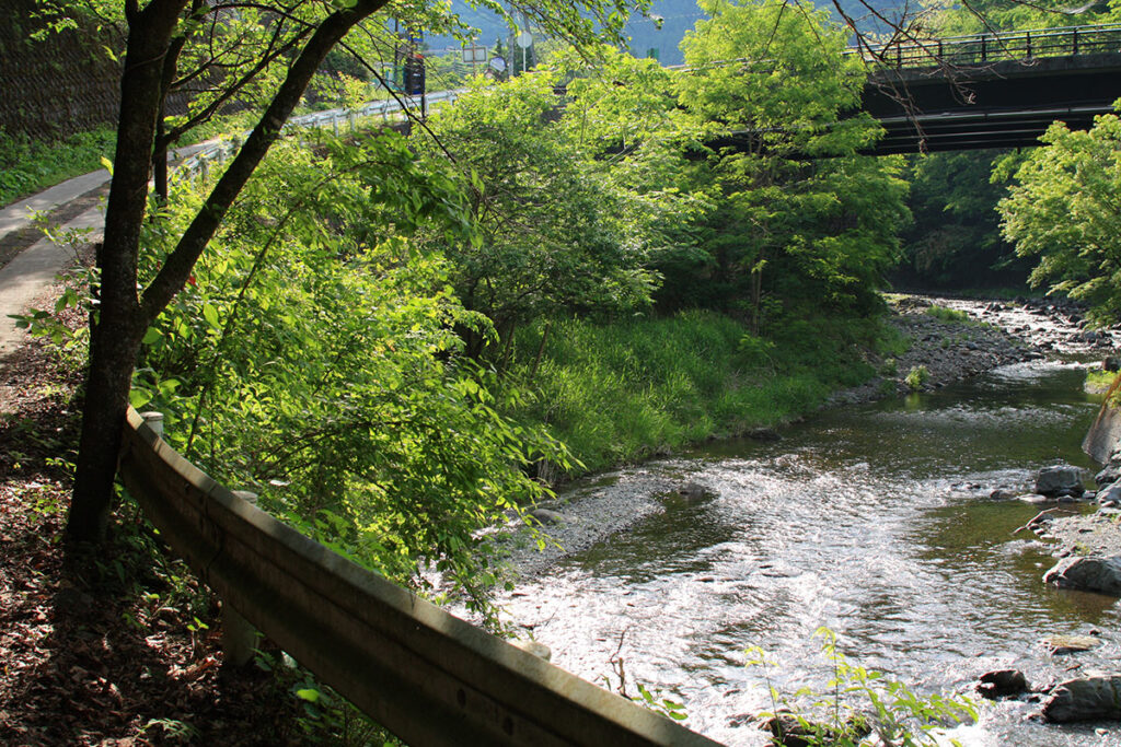 風エリアへ続く川沿いの道